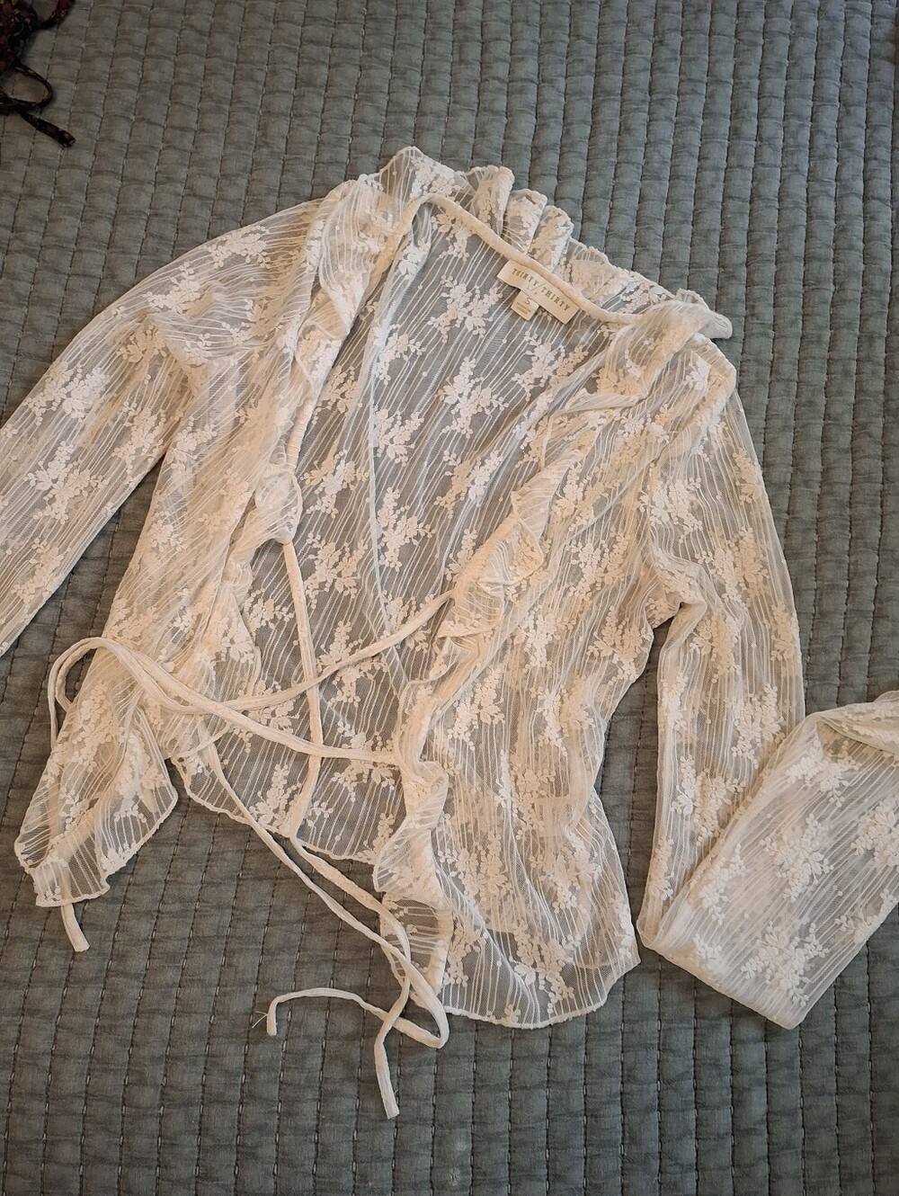 Ruffled Lace Tie-Front Blouse - White